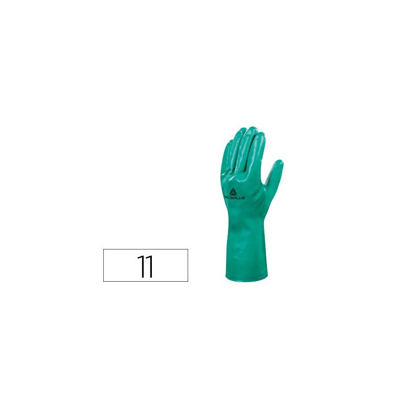 GUANTES DELTAPLUS TRATADO EN NITRILO FLOCADO DE ALGODON ESPECIAL PARA TRABAJOS CON LIQUIDOS QUIMICOS TALLA 11