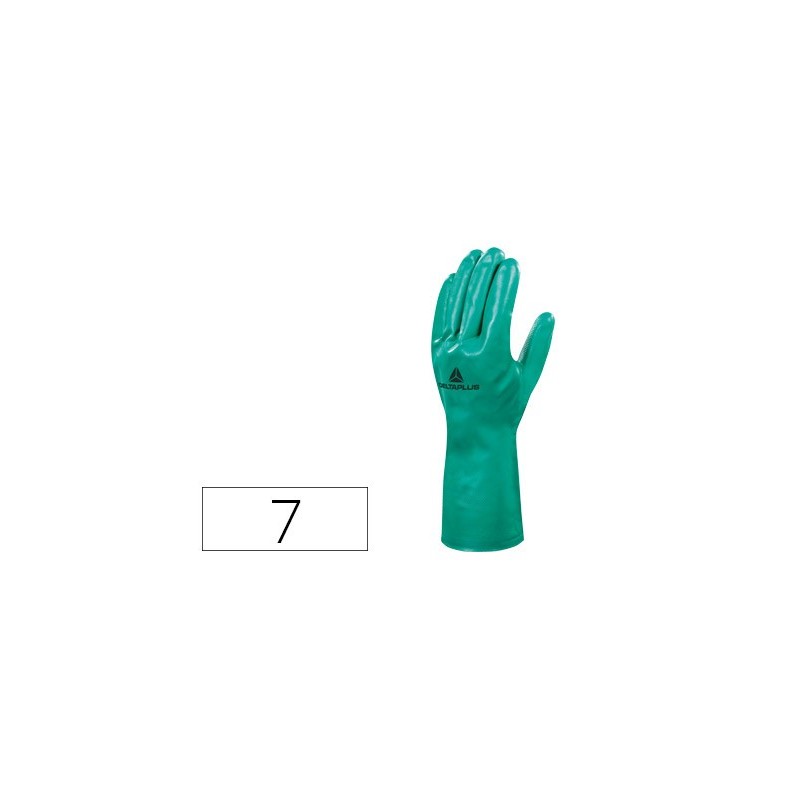 GUANTES DELTAPLUS TRATADO EN NITRILO FLOCADO DE ALGODON ESPECIAL PARA TRABAJOS CON LIQUIDOS QUIMICOS TALLA 7