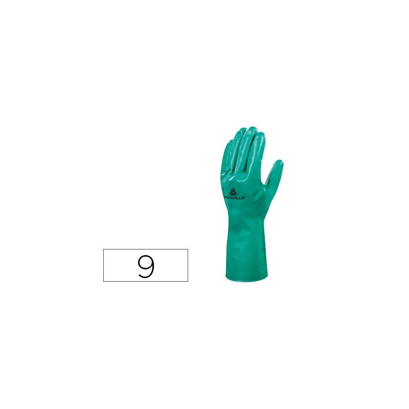 GUANTES DELTAPLUS TRATADO EN NITRILO FLOCADO DE ALGODON ESPECIAL PARA TRABAJOS CON LIQUIDOS QUIMICOS TALLA 9