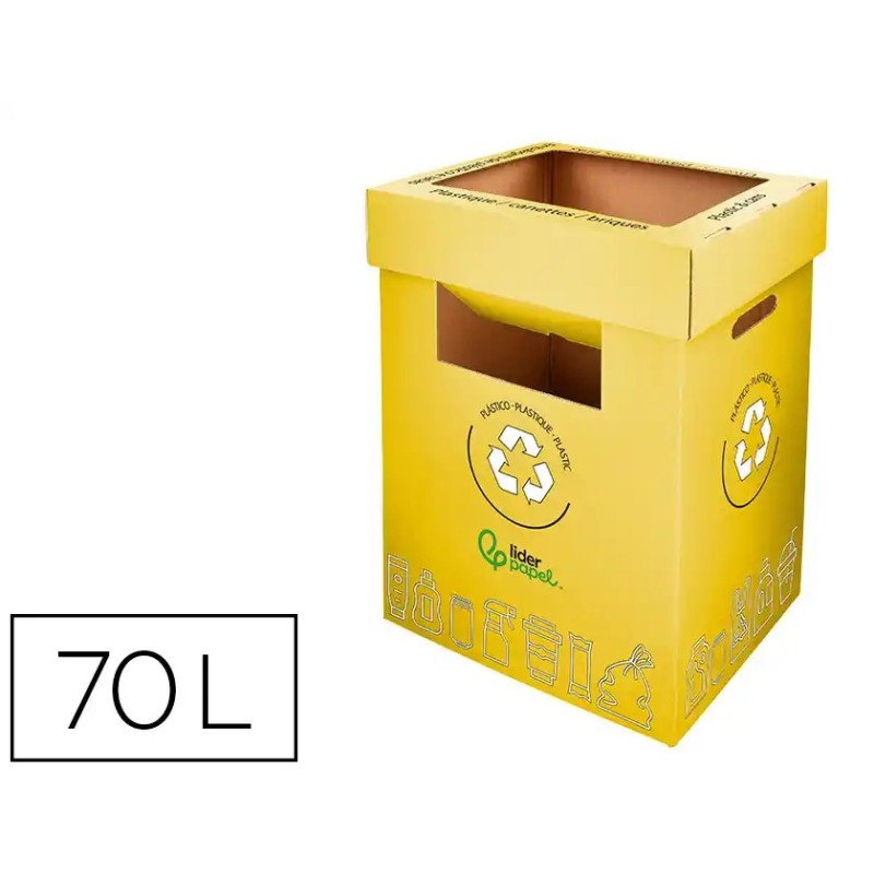 CONTENEDOR PAPELERA RECICLAJE LIDERPAPEL CARTON RECICLADO PARA ENVASES 450X350X650 MM 70 LITROS AMARILLO