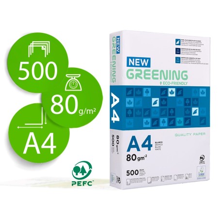 PAPEL FOTOCOPIADORA GREENING DIN A4 80 GRAMOS PAQUETE DE 500 HOJAS
