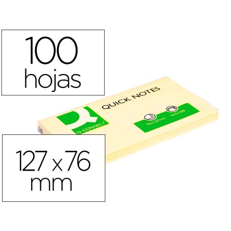 BLOC DE NOTAS ADHESIVAS QUITA Y PON Q-CONNECT 76X127 MM CON 100 HOJAS