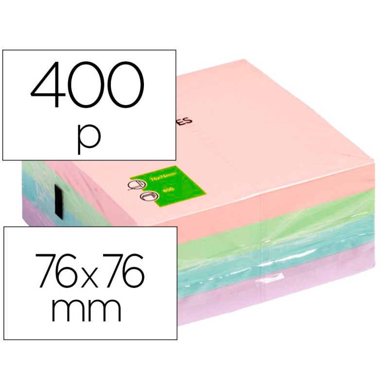 BLOC DE NOTAS ADHESIVAS QUITA Y PON Q-CONNECT 76X76 MM PASTEL CON 400 HOJAS