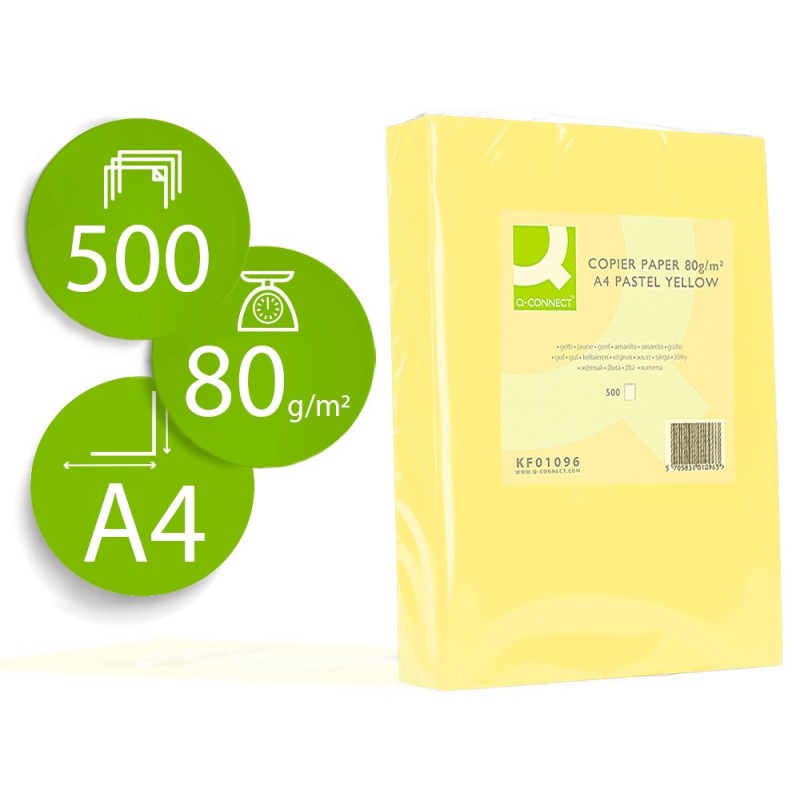 PAPEL COLOR Q-CONNECT DIN A4 80GR AMARILLO PAQUETE DE 500 HOJAS