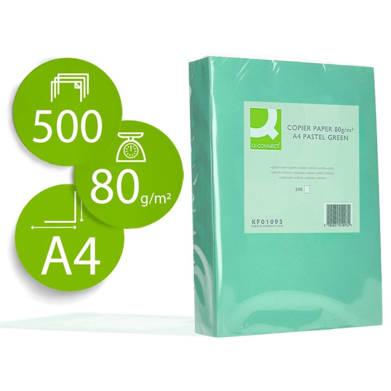 PAPEL COLOR Q-CONNECT DIN A4 80 GR VERDE PAQUETE DE 500 HOJAS