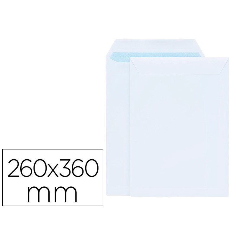 SOBRE LIDERPAPEL BOLSA BLANCO 260X360 MM SOLAPA TIRA DE SILICONA PAPEL OFFSET 100 GR CAJA DE 250 UNIDADES
