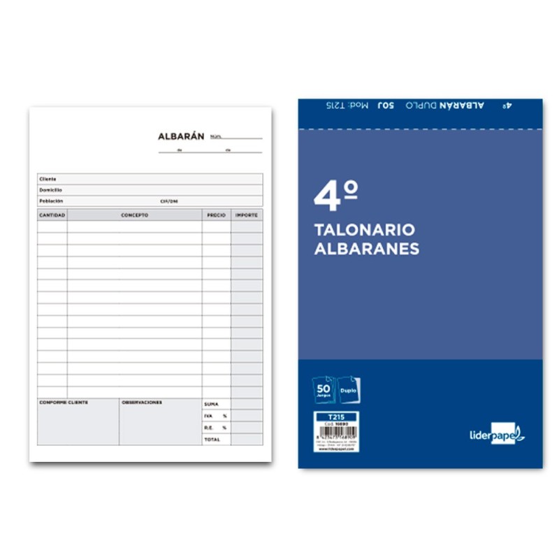 TALONARIO LIDERPAPEL ALBARAN CUARTO ORIGINAL Y COPIA T215