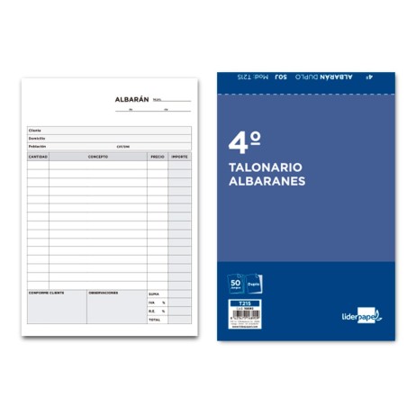 TALONARIO LIDERPAPEL ALBARAN CUARTO ORIGINAL Y COPIA T215