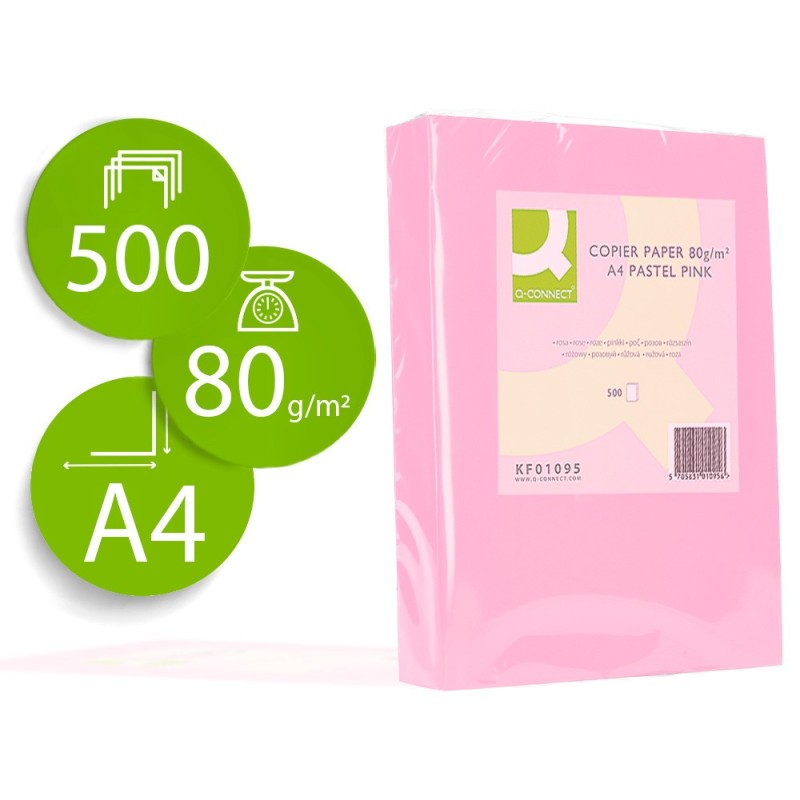 PAPEL COLOR Q-CONNECT DIN A4 80 GR ROSA PAQUETE DE 500 HOJAS