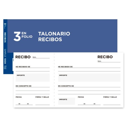 TALONARIO LIDERPAPEL RECIBOS TRES EN FOLIO APAISADO