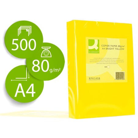 PAPEL COLOR Q-CONNECT DIN A4 80GR AMARILLO INTENSO PAQUETE DE 500 HOJAS