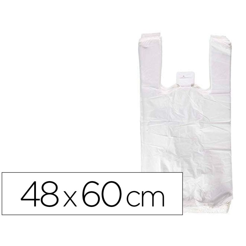 BOLSA CAMISETA RECICLADA 70% BLANCA 50 MC 48X60 CM APTA LEGISLACION DE BOLSAS 2021 (PACK INDIVISIBLE 90 UDS)