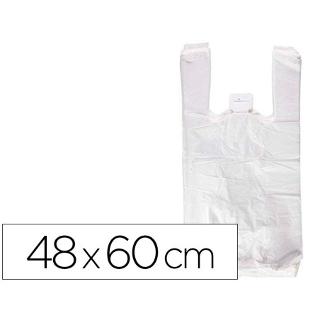 BOLSA CAMISETA RECICLADA 70% BLANCA 50 MC 48X60 CM APTA LEGISLACION DE BOLSAS 2021 (PACK INDIVISIBLE 90 UDS)
