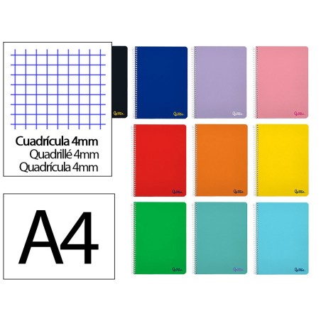 CUADERNO ESPIRAL LIDERPAPEL A4 MICRO SMART TAPA BLANDA 80H60GR CUADRO 5MM DOBLE MARGEN 4 TALADROS COLORES SURTIDOS