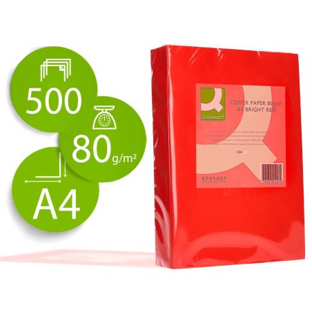 PAPEL COLOR Q-CONNECT DIN A4 80GR ROJO INTENSO PAQUETE DE 500 HOJAS