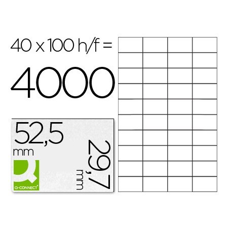 ETIQUETA ADHESIVA Q-CONNECT KF00574 -TAMAÑO 52,5X29,7 MM -FOTOCOPIADORA -LASER -INK-JET-CAJA CON 100 HOJAS DIN A4