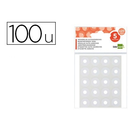 ARANDELAS AUTOADHESIVAS BLANCAS LIDERPAPEL SOBRE DE 5 H