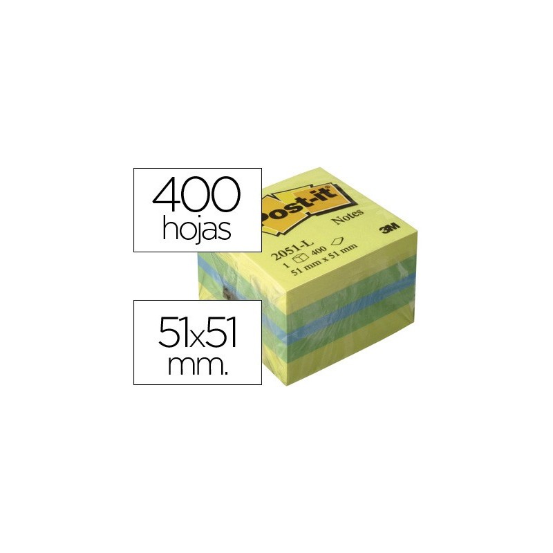 BLOC DE NOTAS ADHESIVAS QUITA Y PON POST-IT 51X51 MM MINICUBO COLOR LIMON 2051-L 400 HOJAS