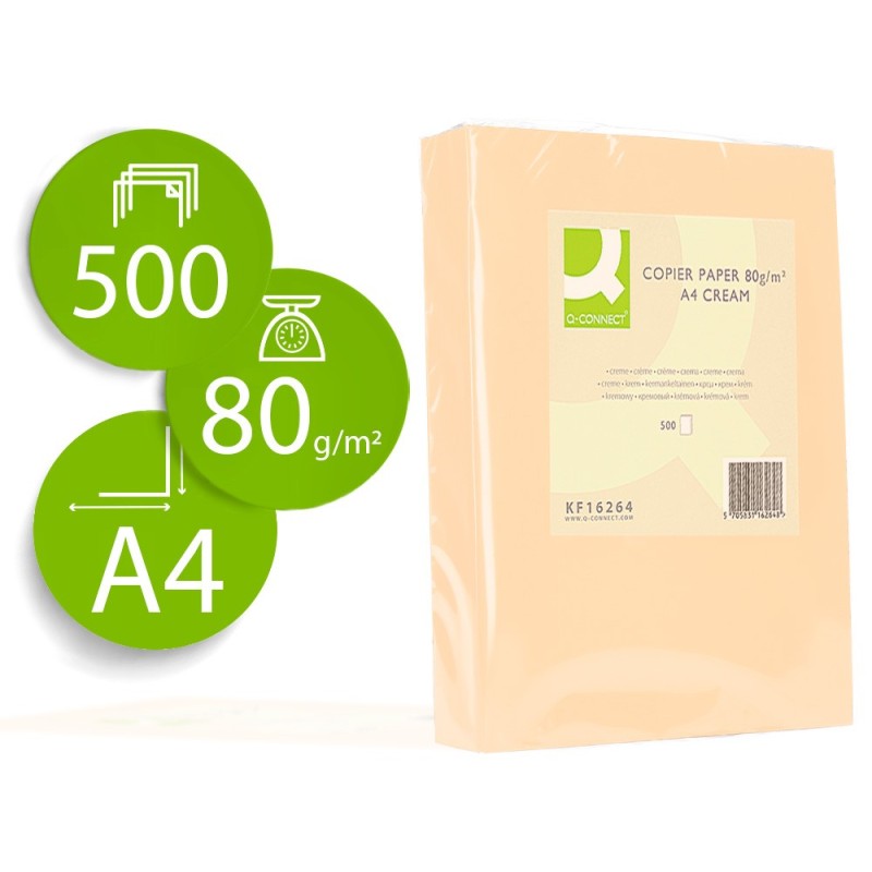 PAPEL COLOR Q-CONNECT DIN A4 80GR CREMA PAQUETE DE 500 HOJAS