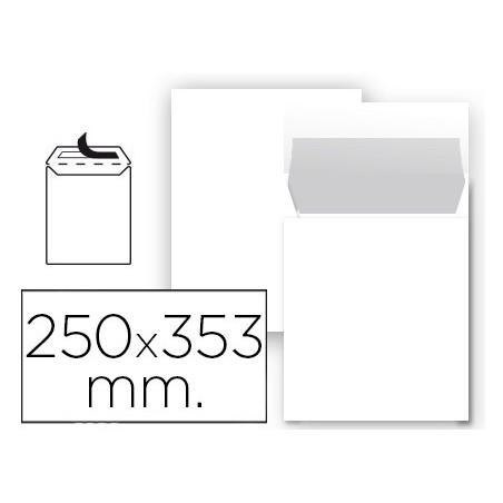 SOBRE LIDERPAPEL BOLSA N 10 BLANCO FOLIO PROLONGADO 250X353 MM TIRA DE SILICONA PAQUETE DE 25 UNIDADES