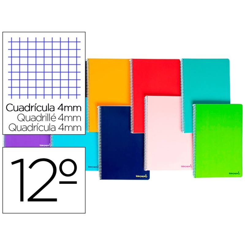 CUADERNO ESPIRAL LIDERPAPEL BOLSILLO DOCEAVO SMART TAPA BLANDA 80H 60GR CUADRO 4MM COLORES SURTIDOS