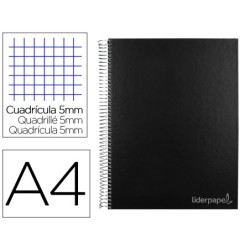 CUADERNO ESPIRAL LIDERPAPEL A4 MICRO JOLLY TAPA FORRADA 140H 75 GR CUADRO 5MM 5 BANDAS 4 TALADROS COLOR NEGRO