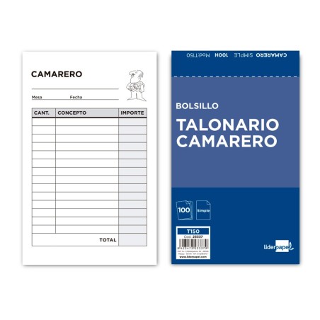 TALONARIO LIDERPAPEL CAMARERO BOLSILLO ORIGINAL T150