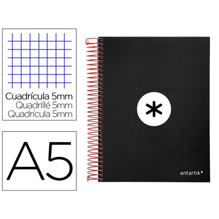 CUADERNO ESPIRAL LIDERPAPEL A5 MICRO ANTARTIK TAPA FORRADA 120H 100 GR CUADRO5MM 5 BANDAS 6 TALADROS COLOR NEGRO