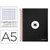CUADERNO ESPIRAL LIDERPAPEL A5 MICRO ANTARTIK TAPA FORRADA 120H 100 GR CUADRO5MM 5 BANDAS 6 TALADROS COLOR NEGRO