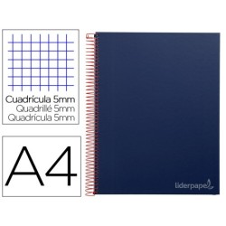 CUADERNO ESPIRAL LIDERPAPEL A4 MICRO JOLLY TAPA FORRADA 140H 75 GR CUADRO 5MM 5 BANDAS 4 TALADROS COLOR AZUL