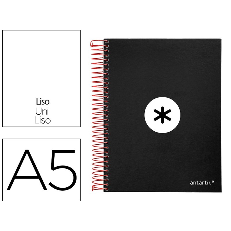 CUADERNO ESPIRAL LIDERPAPEL A5 MICRO ANTARTIK TAPA FORRADA 120H 100G LISO CON BANDAS 6 TALADROS COLOR NEGRO