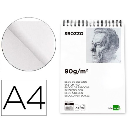BLOC DIBUJO LIDERPAPEL ESBOZOS ESPIRAL DIN A4 210X297MM 100 HOJAS 90G/M2 SIN RECUADRO