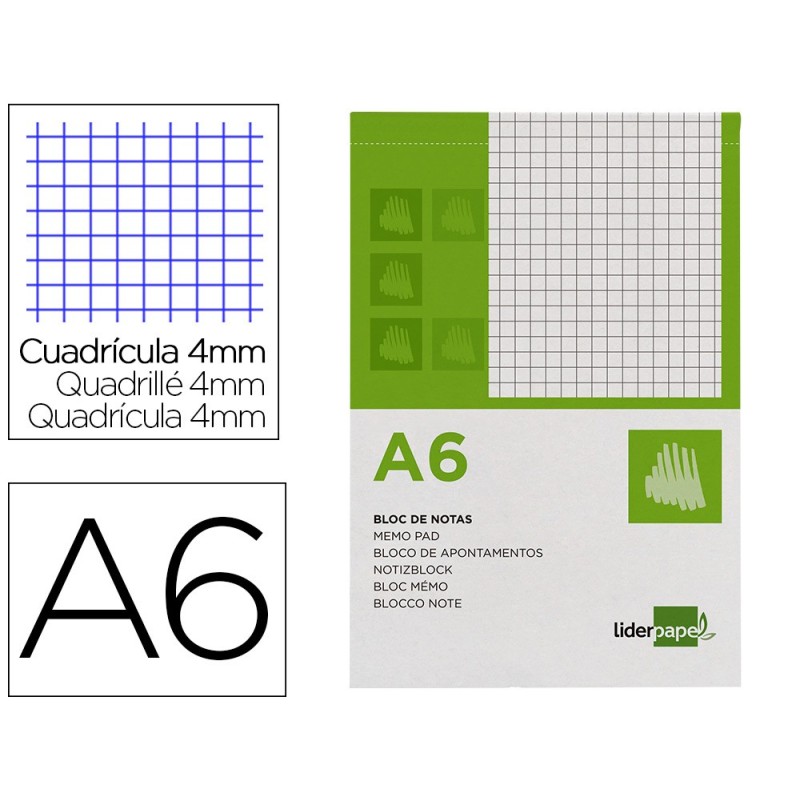 BLOC NOTAS LIDERPAPEL CUADRO 4MM A6 80 HOJAS 60G/M2 PERFORADO
