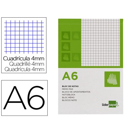BLOC NOTAS LIDERPAPEL CUADRO 4MM A6 80 HOJAS 60G/M2 PERFORADO