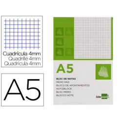 BLOC NOTAS LIDERPAPEL CUADRO 4MM A5 80 HOJAS 60G/M2 PERFORADO
