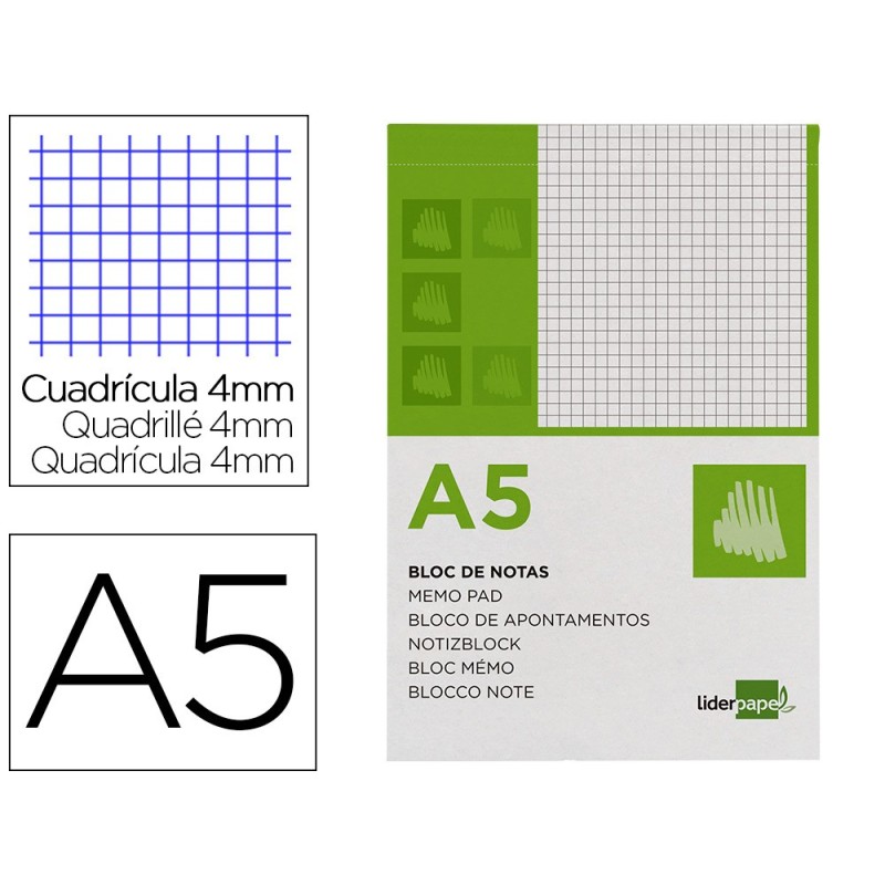 BLOC NOTAS LIDERPAPEL CUADRO 4MM A5 80 HOJAS 60G/M2 PERFORADO
