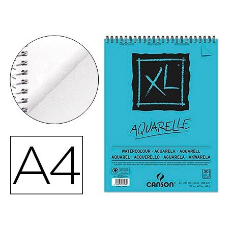 BLOC DIBUJO ACUARELA CANSON XL AQUARELLE GRANO FINO DIN A4 MICROPERFORADO ESPIRAL 21X29,7 CM 30 HOJAS 300 GR