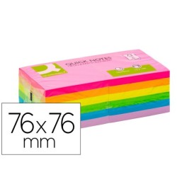 BLOC DE NOTAS ADHESIVAS QUITA Y PON Q-CONNECT 76X76 MM FSC COLORES NEON Y PASTEL SURTIDOS (PACK INDIVISIBLE 12 UDS)