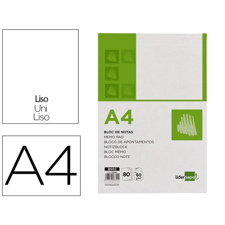 BLOC NOTAS LIDERPAPEL LISO A4 80 HOJAS 60G/M2