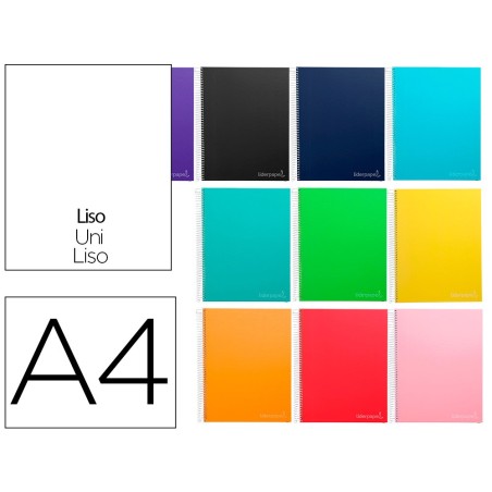 CUADERNO ESPIRAL LIDERPAPEL A4 MICRO JOLLY TAPA FORRADA 140H 75 GR LISO 5 BANDAS 4 TALADROS COLORES SURTIDOS