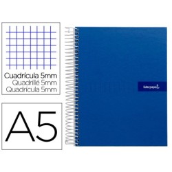 CUADERNO ESPIRAL LIDERPAPEL A5 MICRO CRAFTY TAPA FORRADA 120H 90 GR CUADRO 5MM 5 BANDAS6 TALADROS COLOR AZUL