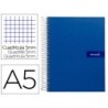 CUADERNO ESPIRAL LIDERPAPEL A5 MICRO CRAFTY TAPA FORRADA 120H 90 GR CUADRO 5MM 5 BANDAS6 TALADROS COLOR AZUL