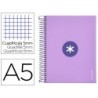 CUADERNO ESPIRAL LIDERPAPEL A5 MICRO ANTARTIK TAPA FORRADA120H 100 GR CUADRO 5MM 5 BANDA6 TALADROS COLOR LAVANDA