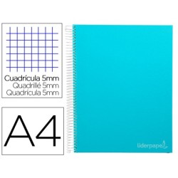 CUADERNO ESPIRAL LIDERPAPEL A4 MICRO JOLLY TAPA FORRADA 140H 75 GR CUADRO 5MM 5 BANDAS4 TALADROS COLOR CELESTE