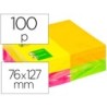 BLOC DE NOTAS ADHESIVAS QUITA Y PON Q-CONNECT 127X76 MM CON 100HOJAS FLUORESCENTES PACK DE 12 -SURTIDAS EN 4 COLORES