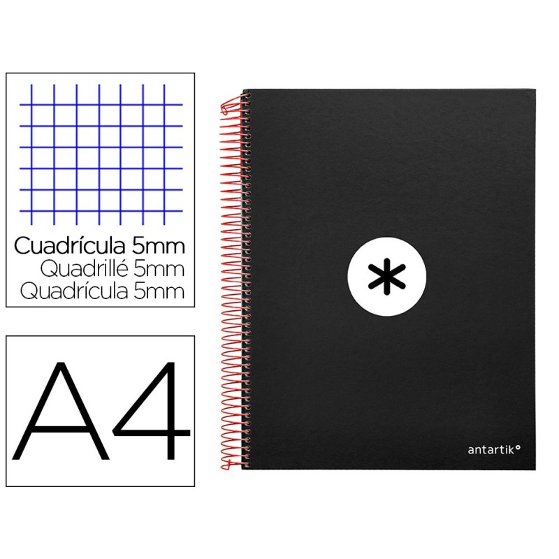 CUADERNO ESPIRAL LIDERPAPEL A4 MICRO ANTARTIK TAPA FORRADA 120H 100 GR CUADRO5MM 5 BANDAS 4 TALADROS COLOR NEGRO