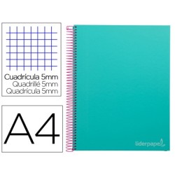 CUADERNO ESPIRAL LIDERPAPEL A4 MICRO JOLLY TAPA FORRADA 140H 75 GR CUADRO 5MM 5 BANDAS4 TALADROS COLOR TURQUESA