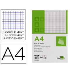 BLOC NOTAS LIDERPAPEL CUADRO 4MM A4 80 HOJAS 60G/M2 PERFORADO