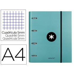 CARPETA CON RECAMBIO Y SOLAPA LIDERPAPEL ANTARTIK A4 CUADRO 5MM FORRADA 4 ANILLAS REDONDAS 40MM COLOR MENTA