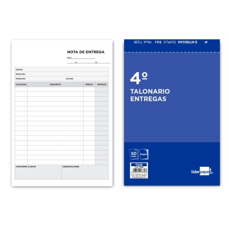 TALONARIO LIDERPAPEL ENTREGAS CUARTO ORIGINAL Y COPIA T226